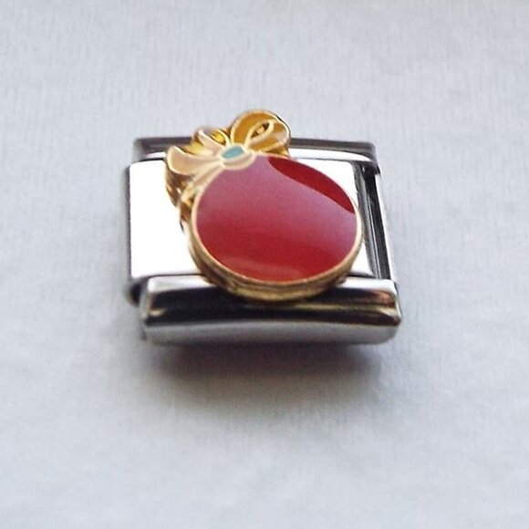 Red enamel Christmas ornament 9mm stainless steel italian charm bracelet link - Picture 1 of 2
